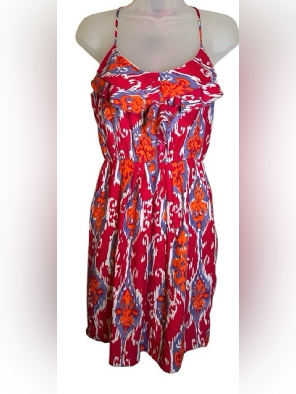 Nell Couture Pink & Orange Geometric Printed Spaghetti Strap Dress | Size 0